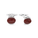 Sterling Silver 925 Cufflink Rhodium And Black Plated Embedded With Red Agate