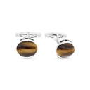 Sterling Silver 925 Cufflink Rhodium And Black Plated Embedded With Yellow Tiger Eye