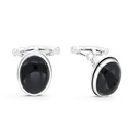 Sterling Silver 925 Cufflink Rhodium And Black Plated Embedded With Black Agate