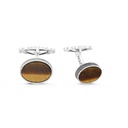 Sterling Silver 925 Cufflink Rhodium And Black Plated Embedded With Yellow Tiger Eye