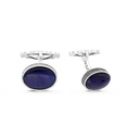 Sterling Silver 925 Cufflink Rhodium And Black Plated Embedded With Blue Tiger Eye