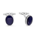 Sterling Silver 925 Cufflink Rhodium And Black Plated Embedded With Blue Tiger Eye