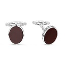 Sterling Silver 925 Cufflink Rhodium And Black Plated Embedded With Red Agate