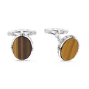 Sterling Silver 925 Cufflink Rhodium And Black Plated Embedded With Yellow Tiger Eye