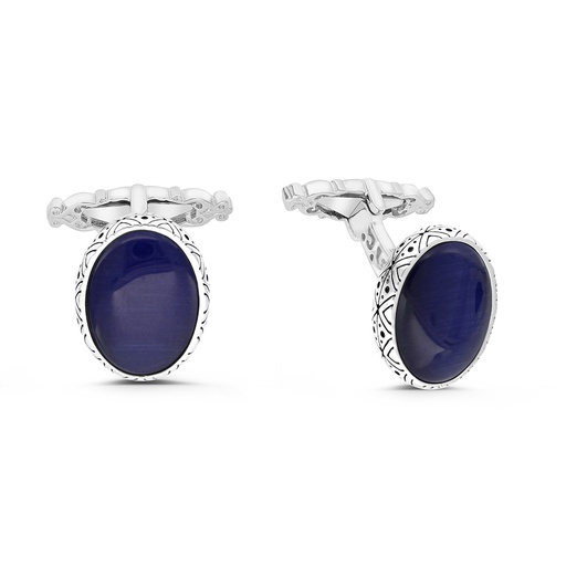 [CFL30TGU00000A217] Sterling Silver 925 Cufflink Rhodium And Black Plated Embedded With Blue Tiger Eye