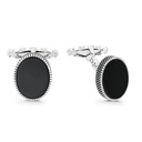 Sterling Silver 925 Cufflink Rhodium And Black Plated Embedded With Black Agate