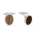 Sterling Silver 925 Cufflink Rhodium And Black Plated Embedded With Yellow Tiger Eye