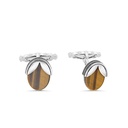 Sterling Silver 925 Cufflink Rhodium And Black Plated Embedded With Yellow Tiger Eye