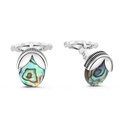 Sterling Silver 925 Cufflink Rhodium And Black Plated Embedded With Blue Shell  Flat Stone
