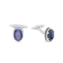 Sterling Silver 925 Cufflink Rhodium And Black Plated Embedded With Sapphire Corundum 