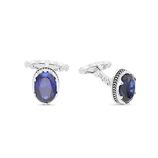 [CFL30SAP00000A228] Sterling Silver 925 Cufflink Rhodium And Black Plated Embedded With Sapphire Corundum 