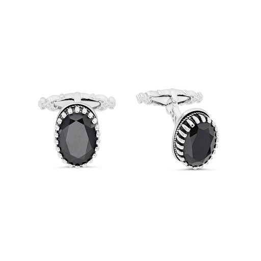 [CFL30BCZ00000A231] Sterling Silver 925 Cufflink Rhodium And Black Plated Embedded With Black Spinel Stone 