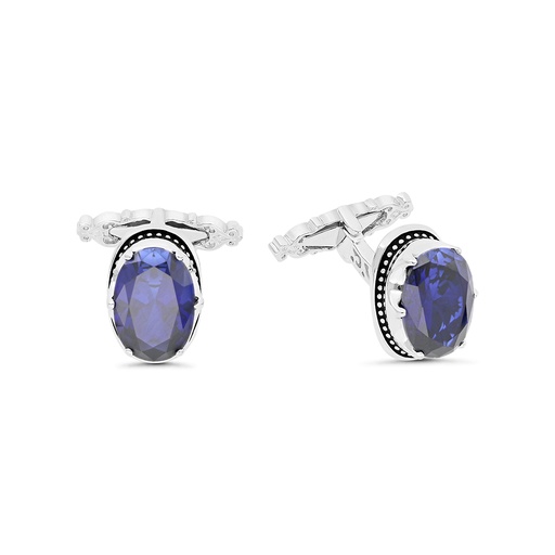[CFL30SAP00000A232] Sterling Silver 925 Cufflink Rhodium And Black Plated Embedded With Sapphire Corundum 