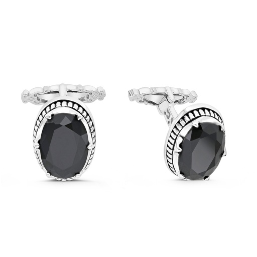 [CFL30BCZ00000A233] Sterling Silver 925 Cufflink Rhodium And Black Plated Embedded With Black Spinel Stone 