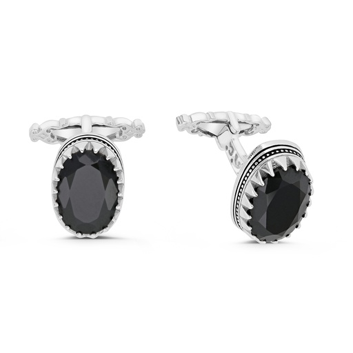 [CFL30BCZ00000A234] Sterling Silver 925 Cufflink Rhodium And Black Plated Embedded With Black Spinel Stone