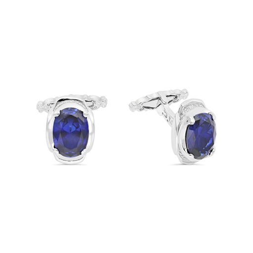 [CFL01SAP00WCZA235] Sterling Silver 925 Cufflink Rhodium Plated Embedded With Sapphire Corundum And White Zircon