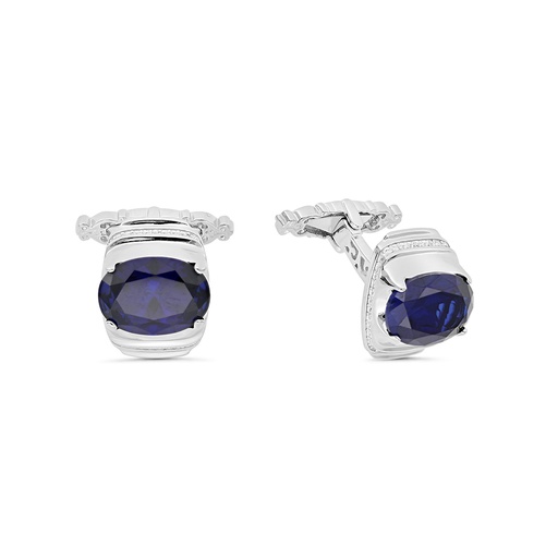 [CFL30SAP00WCZA236] Sterling Silver 925 Cufflink Rhodium And Black Plated Embedded With Sapphire Corundum And White Zircon
