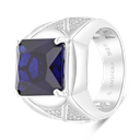 Sterling Silver 925 Ring Rhodium Plated Embedded With Sapphire Corundum For Men And White CZ