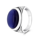 Sterling Silver 925 Ring Rhodium And Black Plated Embedded With Blue Tiger Eye For Men