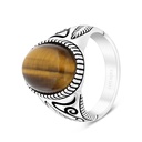 Sterling Silver 925 Ring Rhodium And Black Plated Embedded With Yellow Tiger Eye For Men