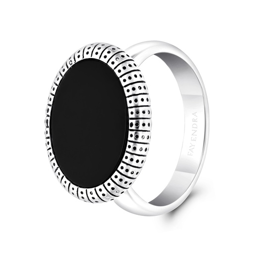 Sterling Silver 925 Ring Rhodium And Black Plated Embedded With Black Agate For Men