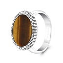 Sterling Silver 925 Ring Rhodium And Black Plated Embedded With Yellow Tiger Eye For Men