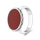 Sterling Silver 925 Ring Rhodium And Black Plated Embedded With Red Natural Aqiq For Men