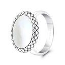 Sterling Silver 925 Ring Rhodium And Black Plated Embedded With White Shell  For Men