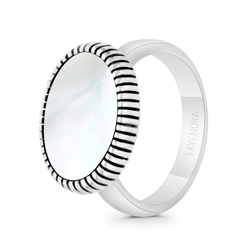 Sterling Silver 925 Ring Rhodium And Black Plated Embedded With White Shell  For Men