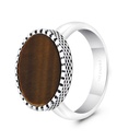 Sterling Silver 925 Ring Rhodium And Black Plated Embedded With Yellow Tiger Eye For Men