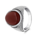 Sterling Silver 925 Ring Rhodium And Black Plated Embedded With Red Natural Aqiq For Men