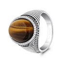 Sterling Silver 925 Ring Rhodium And Black Plated Embedded With Yellow Tiger Eye For Men