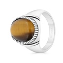 Sterling Silver 925 Ring Rhodium And Black Plated Embedded With Yellow Tiger Eye For Men