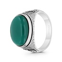 Sterling Silver 925 Ring Rhodium And Black Plated Embedded With Green Agate For Men