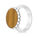 Sterling Silver 925 Ring Rhodium And Black Plated Embedded With Yellow Tiger Eye For Men