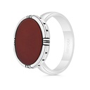 Sterling Silver 925 Ring Rhodium And Black Plated Embedded With Red Natural Aqiq For Men