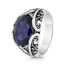 Sterling Silver 925 Ring Rhodium And Black Plated Embedded With Sapphire Corundum For Men