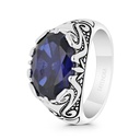 Sterling Silver 925 Ring Rhodium And Black Plated Embedded With Sapphire Corundum For Men