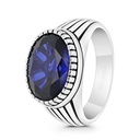 Sterling Silver 925 Ring Rhodium And Black Plated Embedded With Sapphire Corundum For Men