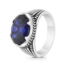 Sterling Silver 925 Ring Rhodium And Black Plated Embedded With Sapphire Corundum For Men