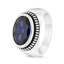 Sterling Silver 925 Ring Rhodium And Black Plated Embedded With Sapphire Corundum For Men