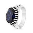 Sterling Silver 925 Ring Rhodium And Black Plated Embedded With Sapphire Corundum For Men