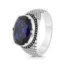 Sterling Silver 925 Ring Rhodium And Black Plated Embedded With Sapphire Corundum For Men