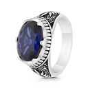 Sterling Silver 925 Ring Rhodium And Black Plated Embedded With Sapphire Corundum For Men