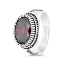 Sterling Silver 925 Ring Rhodium And Black Plated Embedded With Garnet Zircon For Men 