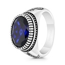 Sterling Silver 925 Ring Rhodium And Black Plated Embedded With Sapphire Corundum For Men