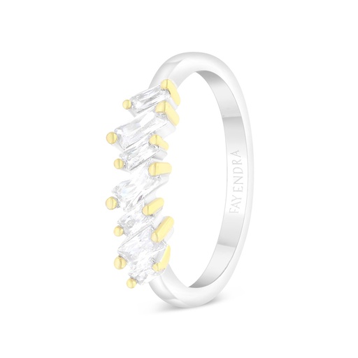 Sterling Silver 925 Ring Rhodium And Gold Plated Embedded With White CZ