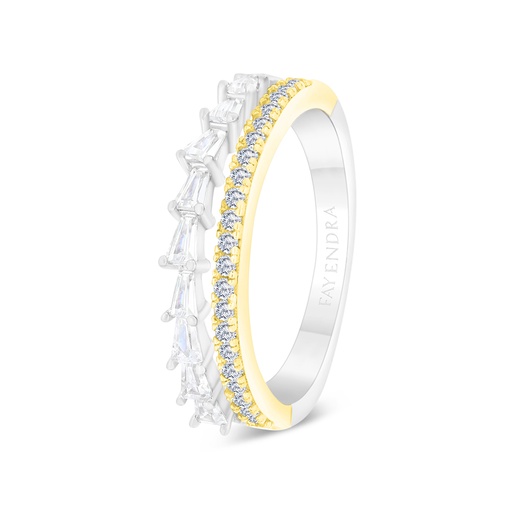 Sterling Silver 925 Ring Rhodium And Gold Plated Embedded With White CZ