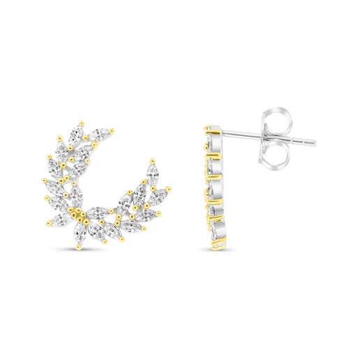 [EAR28WCZ00000C156] Sterling Silver 925 Earring Rhodium And Gold Plated Embedded With White CZ