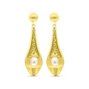 Sterling Silver 925 Earring Gold Plated Embedded With White Shell Pearl